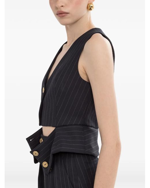 Nissa Black Single-Breasted Pinstripe Waistcoat
