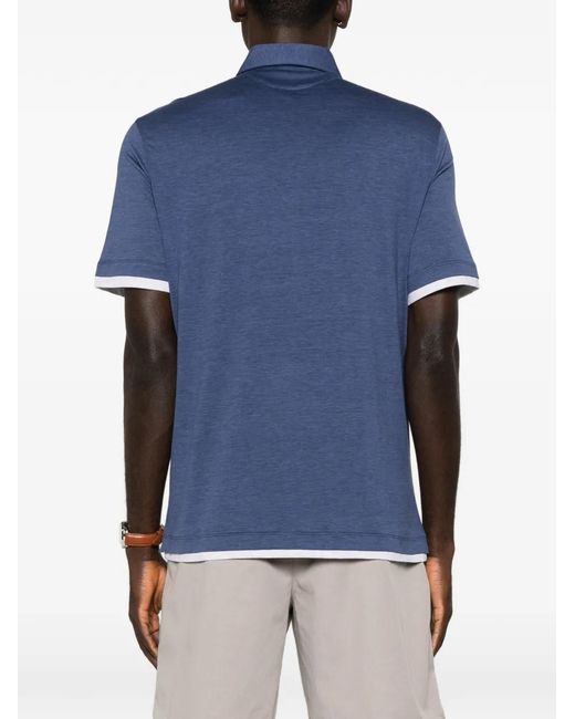 Brunello Cucinelli Blue Silk And Cotton Polo Shirt for men