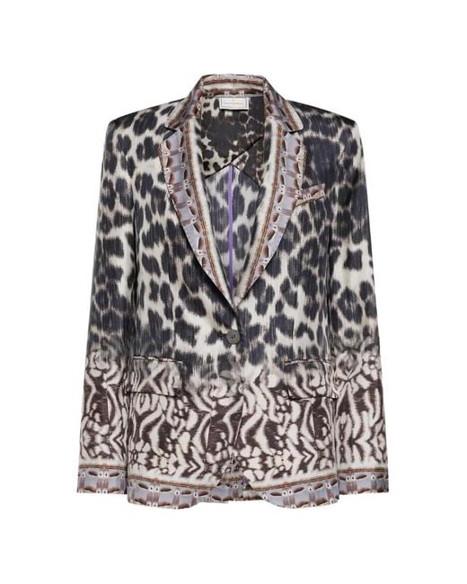 Pierre Louis Mascia Gray Ciadox Animal-Print Single-Breasted Blazer