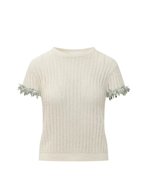 Des Phemmes White Embroidered Ribbed Top