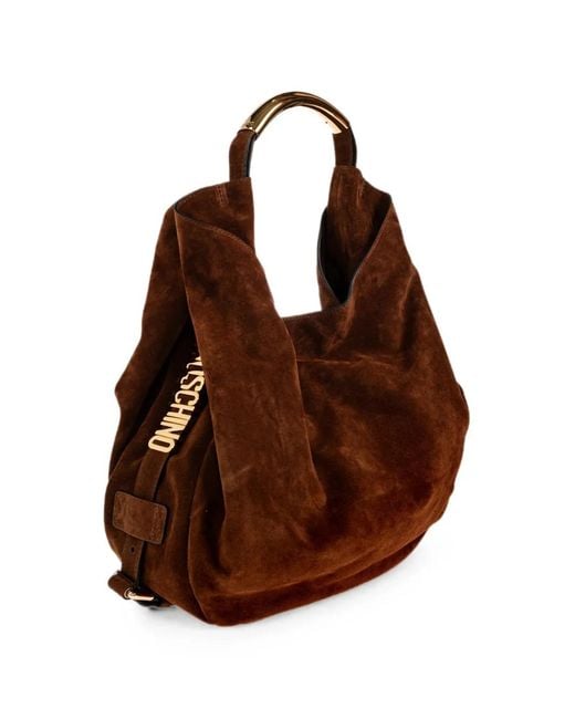 Moschino Brown Large Handle Me Suede Tote Bag