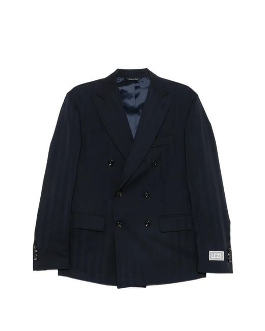 LC23 Blue Double-Breasted Pinstripe Blazer for men