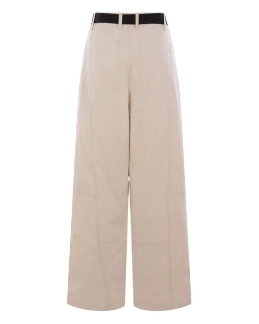 Plan C Natural Belted Canvas Trousers