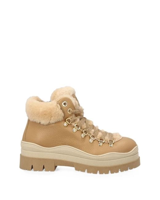 Bogner Natural Shearling-Trim Lace-Up Ankle Boots