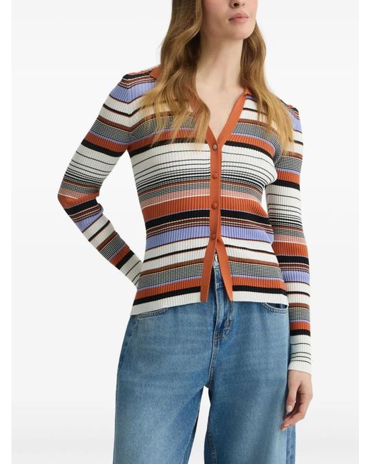 Liu Jo Red Knit Polo Cardiganwith Stripes