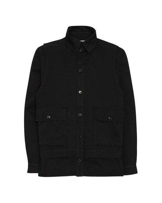 Henrik Vibskov Black Layered-Design Flap-Pocket Shirt for men