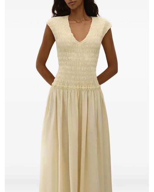 Faithfull The Brand Natural Carmen Shirred V-Neck Dress