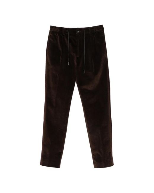 Tagliatore Black Corduroy Drawstring Trousers for men