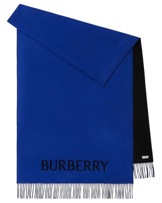 Burberry Blue Logo Intarsia-knit Fringe-detailing Scarf