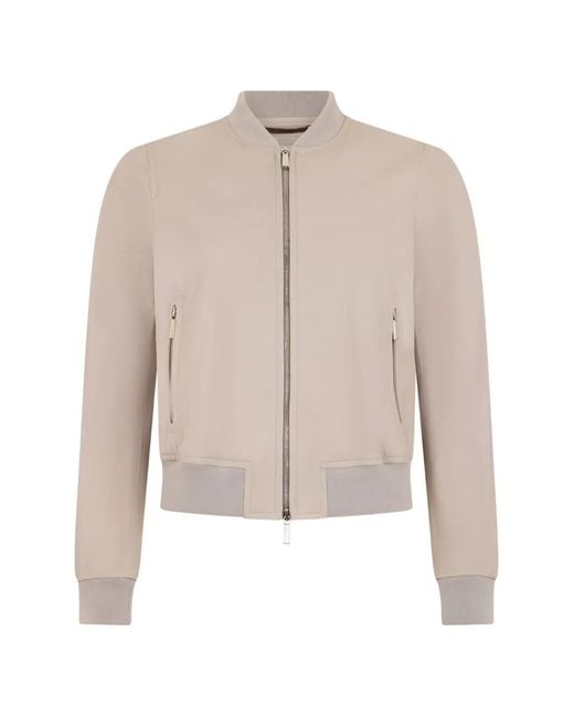 Moorer White Leather Bomber Jacket