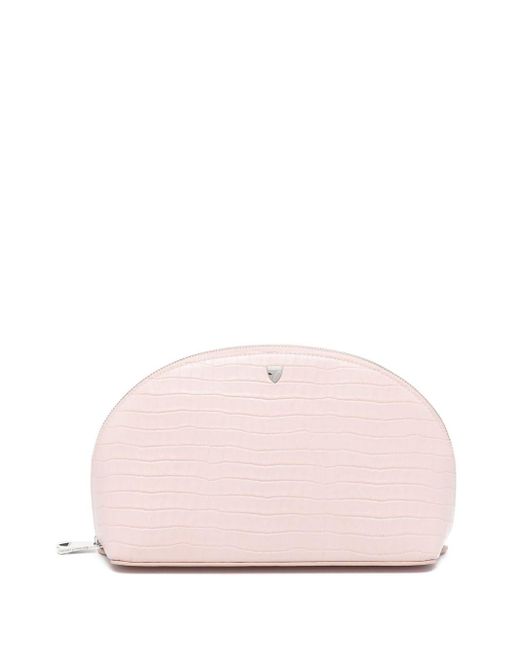Aspinal Pink Large Croc-embossed Make-up Bag