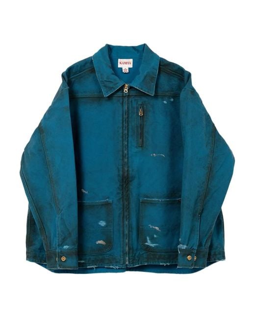 KAMIYA Blue Boro Distressed Zip-Front Jacket for men