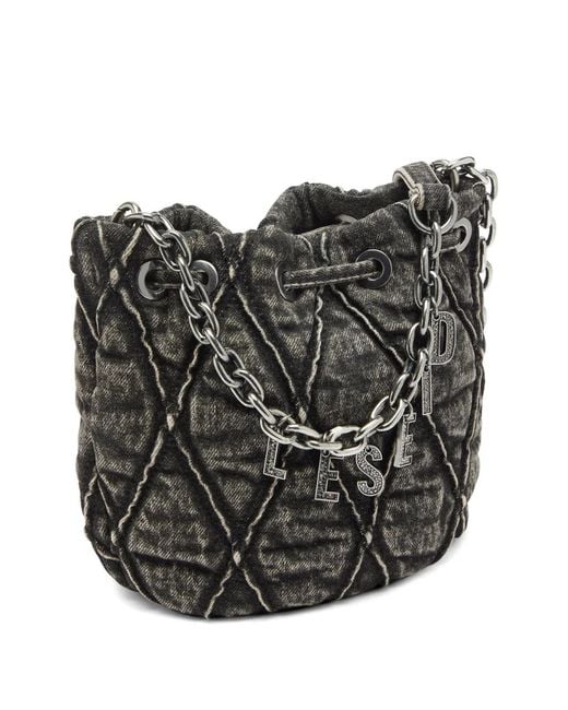 DIESEL Gray Charm-D Quilted Bucket Bag
