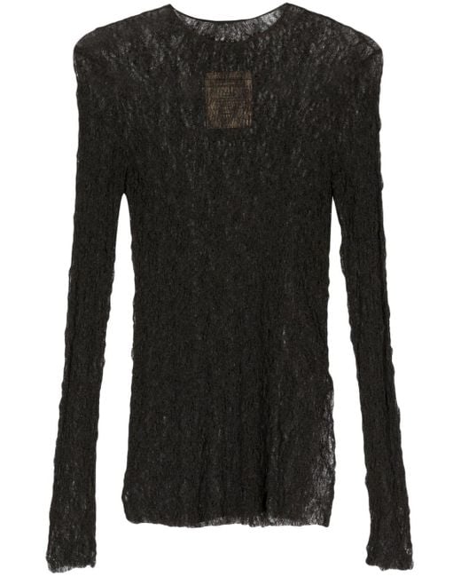 Uma Wang Black Side-slits Open-knit Blouse