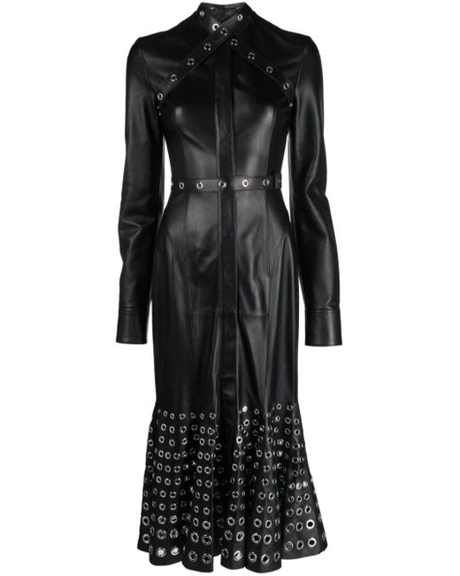 Robe mi-longue en cuir ornée d'oeillets Off-White c/o Virgil Abloh en coloris Black