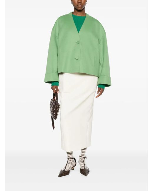 Alberto Biani Green Buttoned Cropped Jacket