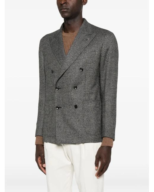 Tagliatore Gray Diagonal-Pattern Double-Breasted Blazer for men