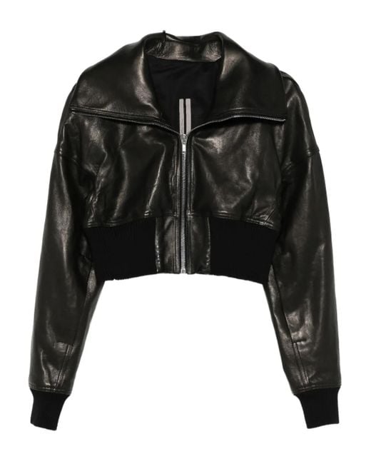 Rick Owens Black Drop-Shoulder Leather Jacket