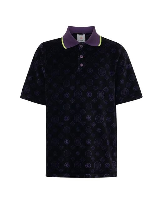 Casablanca Black Monogram-Pattern Polo Shirt for men
