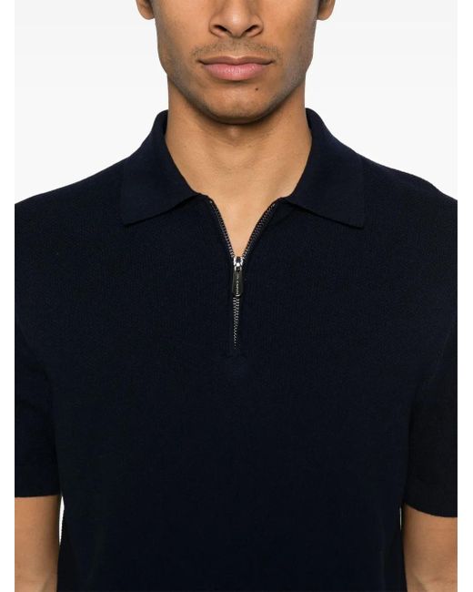 Bompard Blue Zip-Up Piqué Polo Shirt for men