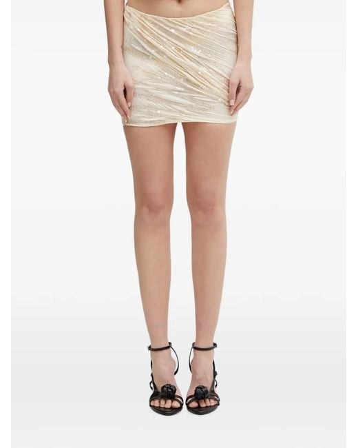 Rick Owens White Sequin-Embellished Draped Mini Skirt