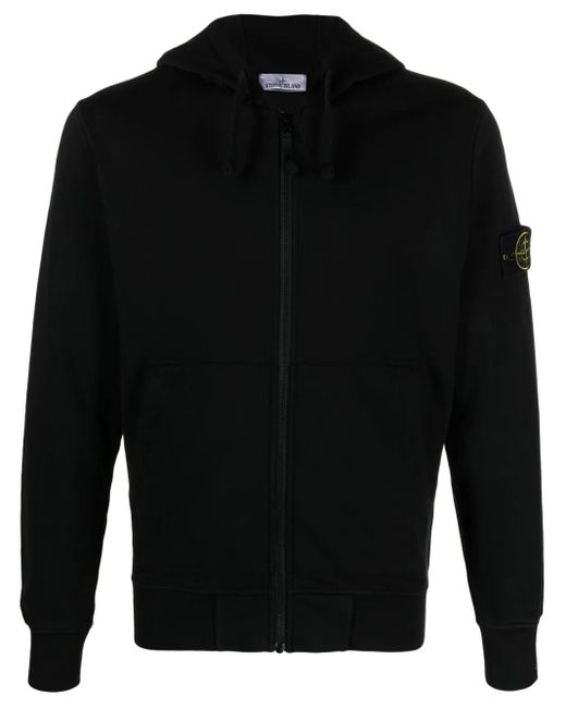 Stone Island Black Logo Cotton Zipped Hoodie for men