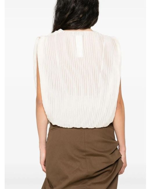 Blumarine White Pleated Silk Top