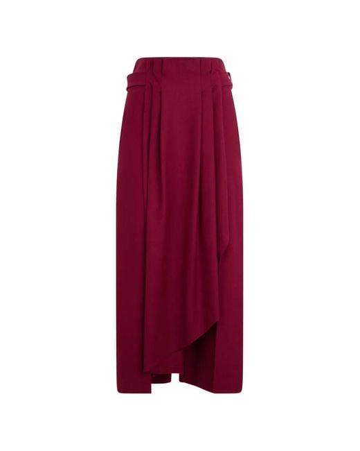 Alberta Ferretti Red Belted Pleated Maxi Skirt