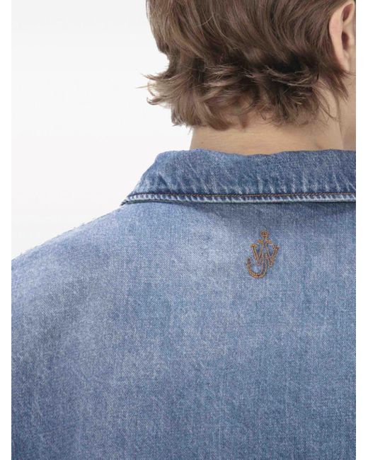 J.W. Anderson Blue Anchor-embroidered Denim Polo Shirt for men