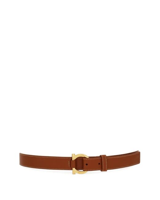 Ferragamo White Stitched Gancini Belt