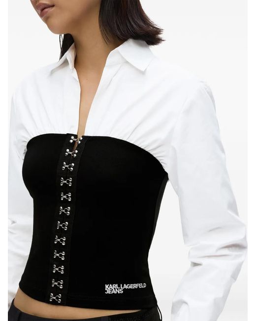 Karl Lagerfeld Black Hook-And-Eye Poplin Blouse