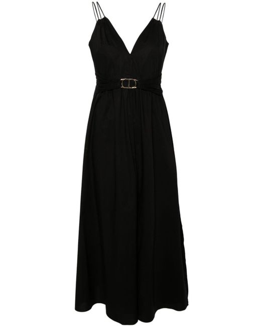 Twin Set Black V-neck Poplin Midi Dress