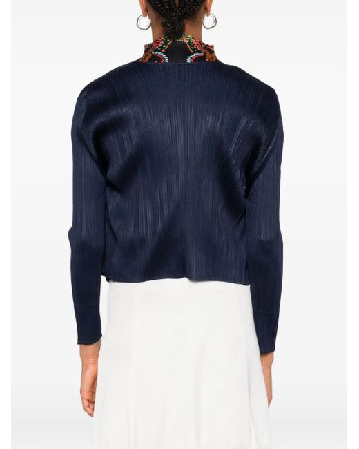 Pleats Please Issey Miyake Blue Pleated Asymmetric-Neckline Top