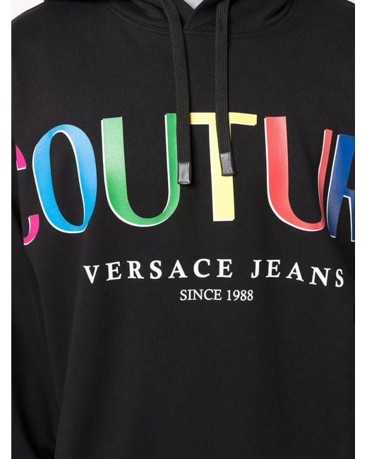 Versace Jeans Couture Black Logo-Print Cotton Hoodie for men