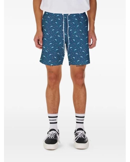 NAHMIAS Blue Dolphin-Print Swim Trunks for men