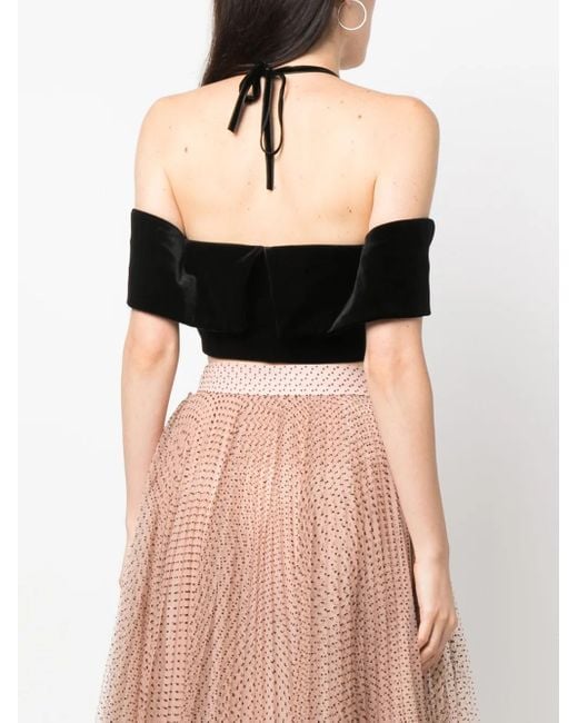 Philosophy Di Lorenzo Serafini Black Velvet-Effect Halterneck Cropped Top