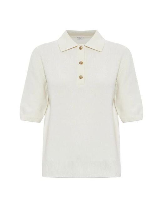 Balmain White Short-Sleeve Wool Polo Shirt
