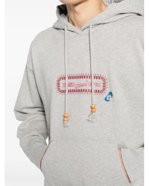 Adish Gray Alkhws Logo-Print Cotton Hoodie for men