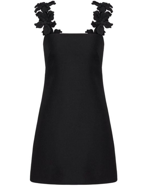 Valentino Garavani Black Appliquéd Virgin Wool And Silk-blend Crepe De Chine Mini Dress