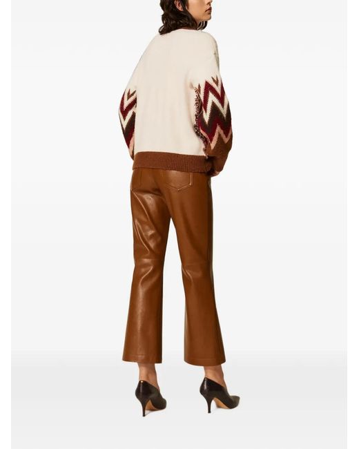Twinset Brown Faux-Leather Flared Trousers