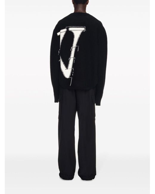 Off-White c/o Virgil Abloh Oversized-Pullover aus Wolle mit Intarsienlogomotiv in Distressed-Optik in Black für Herren