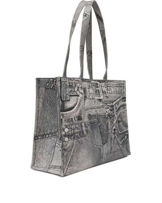 Miss Sixty Gray Denim-Print Tote Bag
