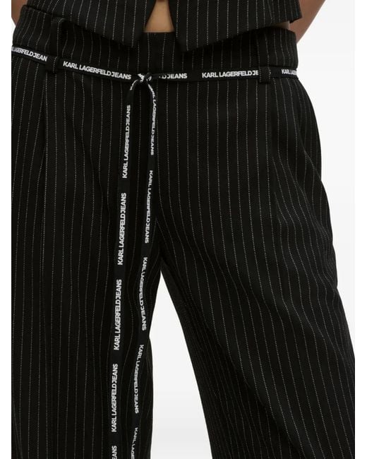Karl Lagerfeld Black Pinstripe Logo-Tape Trousers