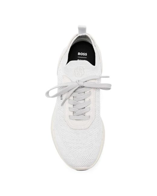 Boss White Motion Sneakers With Knitted Uppers And Leather Trims for men