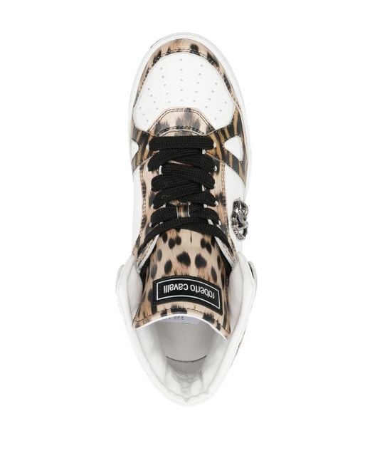 Roberto Cavalli White Jaguar-print Hi-top Sneakers