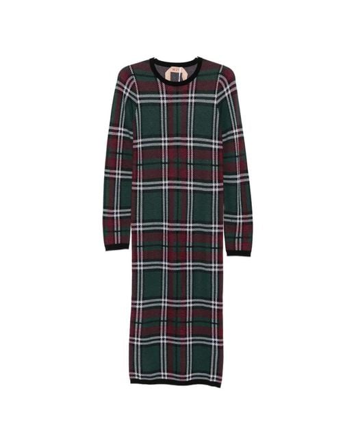N°21 Black Tartan-Check Long-Sleeve Dress