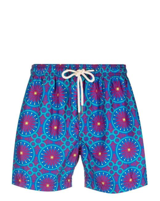 Peninsula Blue Geometric-print Swim Shorts for men