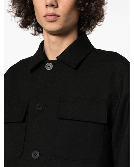 Sandro Black Spread-collar Cotton Shirt Jacket for men