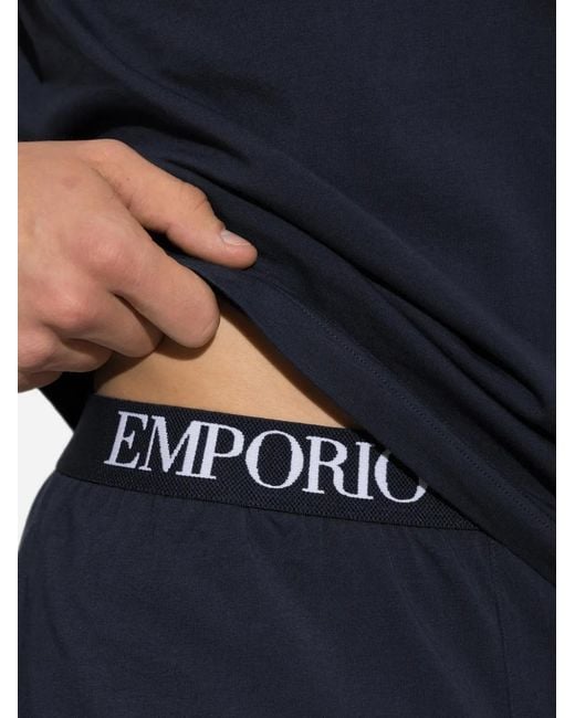 Emporio Armani Blue Logo-Waistband Pajamas for men