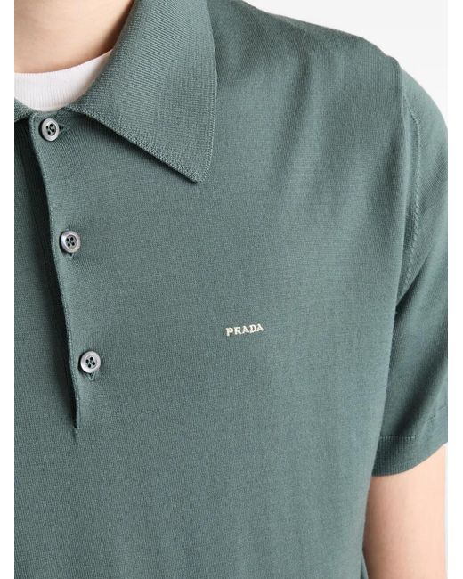 Prada Green Superfine Wool Polo Shirt for men